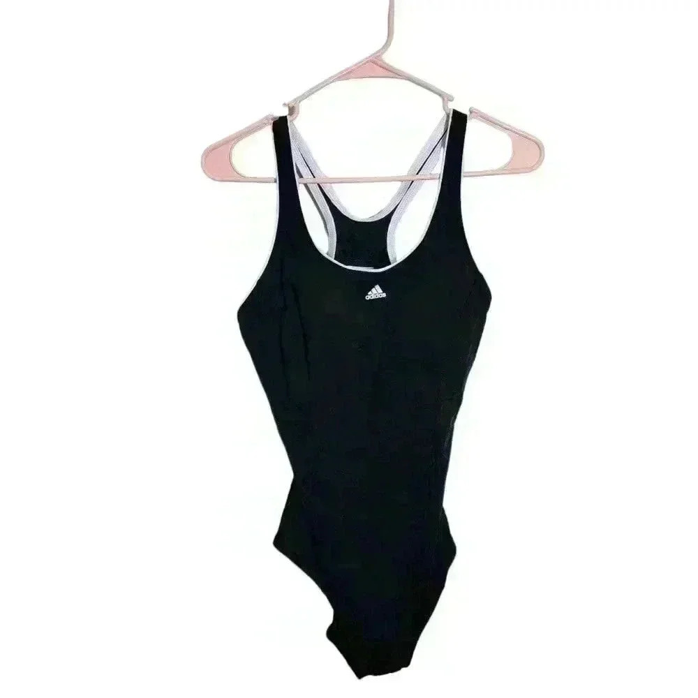 Black and white trim Adidas one piece bathing suit size 14
